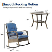 3 Piece Patio Swivel Rocker Set Wicker Rocking Chairs w/ 2-Tier Coffee Table