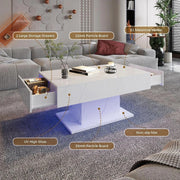 High Gloss LED Coffee Table Cocktail Center Table Modern Living Room Rectangle