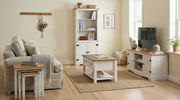 Corona Console Table White Painted 3 Drawer Wax Solid Wood Pine Wooden Hall