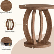Round End Table, Farmhouse Wooden Side Sofa Table Accent Table for Living Room