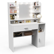Dressing Table With 8 Shelves LED Mirror Set Makeup Desk Vanity Table Bedroom