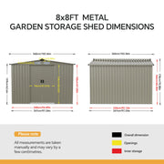 8 x 8ft Metal Garden Shed Glitter Finish Outdoor Storage House with Foundation