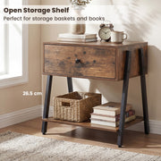 Industrial Nightstand Bedside Table with Open Storage Shelf Rustic Brown