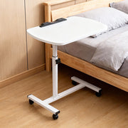 Adjustable Overbed Table Over Hospital Bed Tray with Wheels for Home Use White