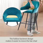 Set of 2 Bar Stools Velvet/PU Metal Legs Breakfast Stools Armrest Padded Chairs