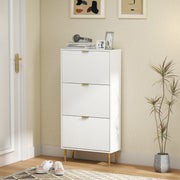 Slim Shoe Storage Cabinet with 3 Flip Drawers for Hallway, White