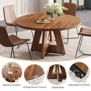 Round Dining Table for 4-6 People,120 cm Farmhouse Kitchen Table for Dining Room