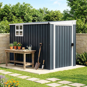 7.6 x 4ft Lean to Garden Storage Shed with Window, Dark Grey