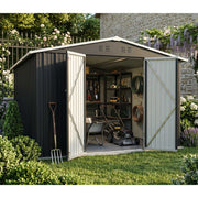 Garden Shed 10X12FT Metal Apex Roof Free Foundation Storage House Anthracite