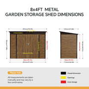 8 x 4FT Metal Garden Storage Shed with 2 Door Wood Grain Effect Bike Tool House