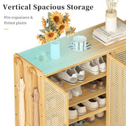 3 Rattan Door XL Shoe Cabinet Bamboo Wood Shoes Shelf Footwear Storage Organizer