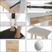 Modern Dressing Table Set with LED Mirror Vanity Desk with Drawer Cabinet Stool