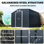 9 x 6FT Galvanised Garden Storage Shed with Sliding Door, Dark Grey