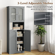 Tall Kitchen Pantry Cabinet White Storage Cupboard Glass Doors Shelves 164cm