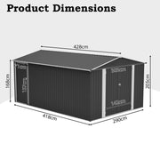 10x14FT Galvanized Metal Garden Shed Lockable Door Tool Storage shed, Anthracite