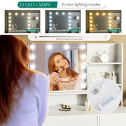 Dressing Table With 5 Drawers LED Mirror Set Makeup Desk Vanity Table Bedroom