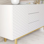 Sideboard Cabinet Storage Cupboard Buffet Luxury Patterned White Gold 140cm
