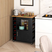 Kitchen Island Rolling Storage Cabinet Trolley Cart Shelves-Black