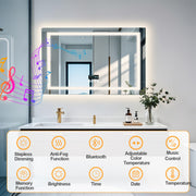 LUVODI Smart LED Bathroom Mirror Lighted Makeup Wall Mirror w/ Bluetooth Speaker