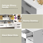Dressing Table with 3 Colors Hollywood LED Mirror & Glass Top Vanity Table