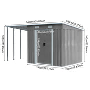 5.5 X 5.5FT Metal Garden Shed Tools Bikes Storage House Shelter with Side Canopy