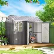 8x6ft Metal Garden Shed Outdoor Storage Shed w/ Doors Window, Grey