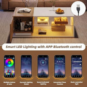 Led Coffee Table With 2 Drawer Storage, High Gloss Coffee Table For Living Room