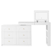 L Shaped Vanity Desk LED Flip Mirror 7 Drawers Dressing Table Bedroom Furniture
