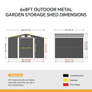 6x8 FT Peak Roof Steel Storage Shed, Pre-drilled Steel Panels, Outdoor Tool Shed