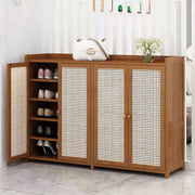 4 Doors Rattan Wood Shoe Storage Cabinet Cupboard Footwear Stand Rack Unit Retro
