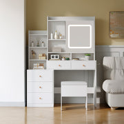 Dressing Table With 5 Drawers LED Mirror Set Makeup Desk Vanity Table Bedroom