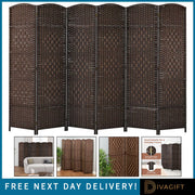 DARK BROWN ROOM DIVIDER 6 PANEL SOLID WEAVE WICKER FOLDING PRIVACY SCREEN PANEL