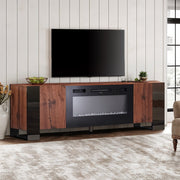 Wooden TV Stand Cabinet Unit with Electric Fireplace 12 Colour LED Fire Heater