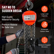 2 Ton 2000Kg Chain Block & Tackle Engine Lifting Hoist Pulley 3M Cable