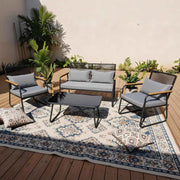 BIRCHTREE Garden Furniture Set 4-Seater With Glass Coffee Table Rattan 4 Pieces