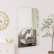 Arched White Washed Distressed Wooden Frame Wall & Leaner Mirror - 90cm x 145cm