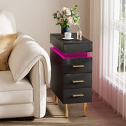 LED Bedside Table 3 Drawers Storage Cabinet Slim Nightstand w/Charging Station✅