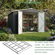 Garden Shed 10X12FT Metal Apex Roof Free Foundation Storage House Anthracite