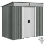 6.5x4FT Garden Shed Lockable Metal Tool Shed Light Grey Wood Effect