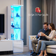 Glass Display Cabinet with 3 Color LED Lights & Motion Sensor for Collectibles