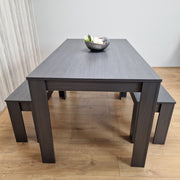 3-Piece Wooden Grey Dining Table Set for 4 People, 2 Grey Benches Dining Set