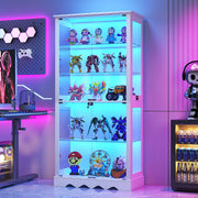 Display Cabinet with Glass Doors, 5 Tier Curio Cabinet with 3-Color LED Lights