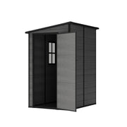 5x4ft Plastic Garden Shed w/ Floor, Window, Lockable Doors, Dark Grey Wood Grain