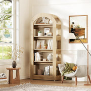 5-Tier Arch-Shaped Bookshelf, Modern Wooden Bookcase Open Display Storage Shelf