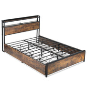 Double Size Bed Frame Metal Bed Platform LED Lights Headboard & 4 Storage Drawer