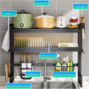 Space Saving Over The Sink Dish Drying Rack with Cover 2 Tier Dish Drainer Large