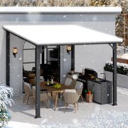 3x3m Aluminium Lean-to Gazebo, Wall-Mounted Iron Hardtop Roof Pergola