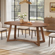 63-Inch Modern Solid Wood Dining Table Oval Wooden Kitchen Table for 4-6 People