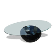 WALPLUS Oval Glass Coffee Table High Gloss Black Modern Sofa Centre Piece