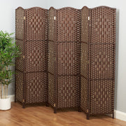 DARK BROWN ROOM DIVIDER 6 PANEL SOLID WEAVE WICKER FOLDING PRIVACY SCREEN PANEL